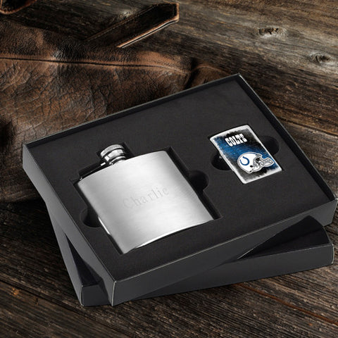 NFL Lighter and Brushed Flask Gift Set - Indianapolis Colts