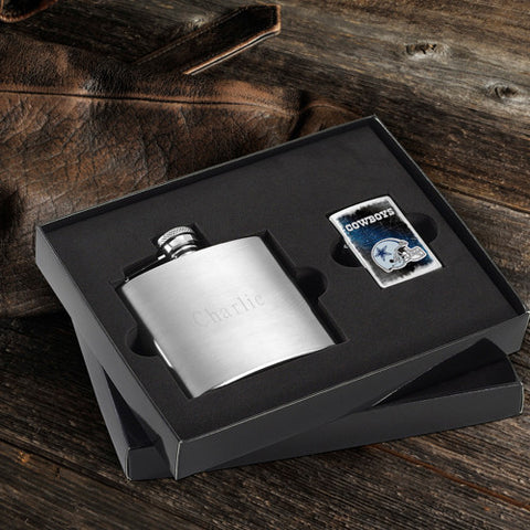 NFL Lighter and Brushed Flask Gift Set - Dallas Cowboys