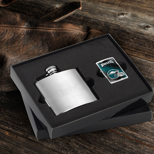 NFL Lighter and Brushed Flask Gift Set - Philadelphia Eagles
