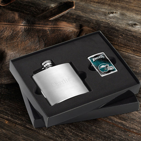 NFL Lighter and Brushed Flask Gift Set - Philadelphia Eagles